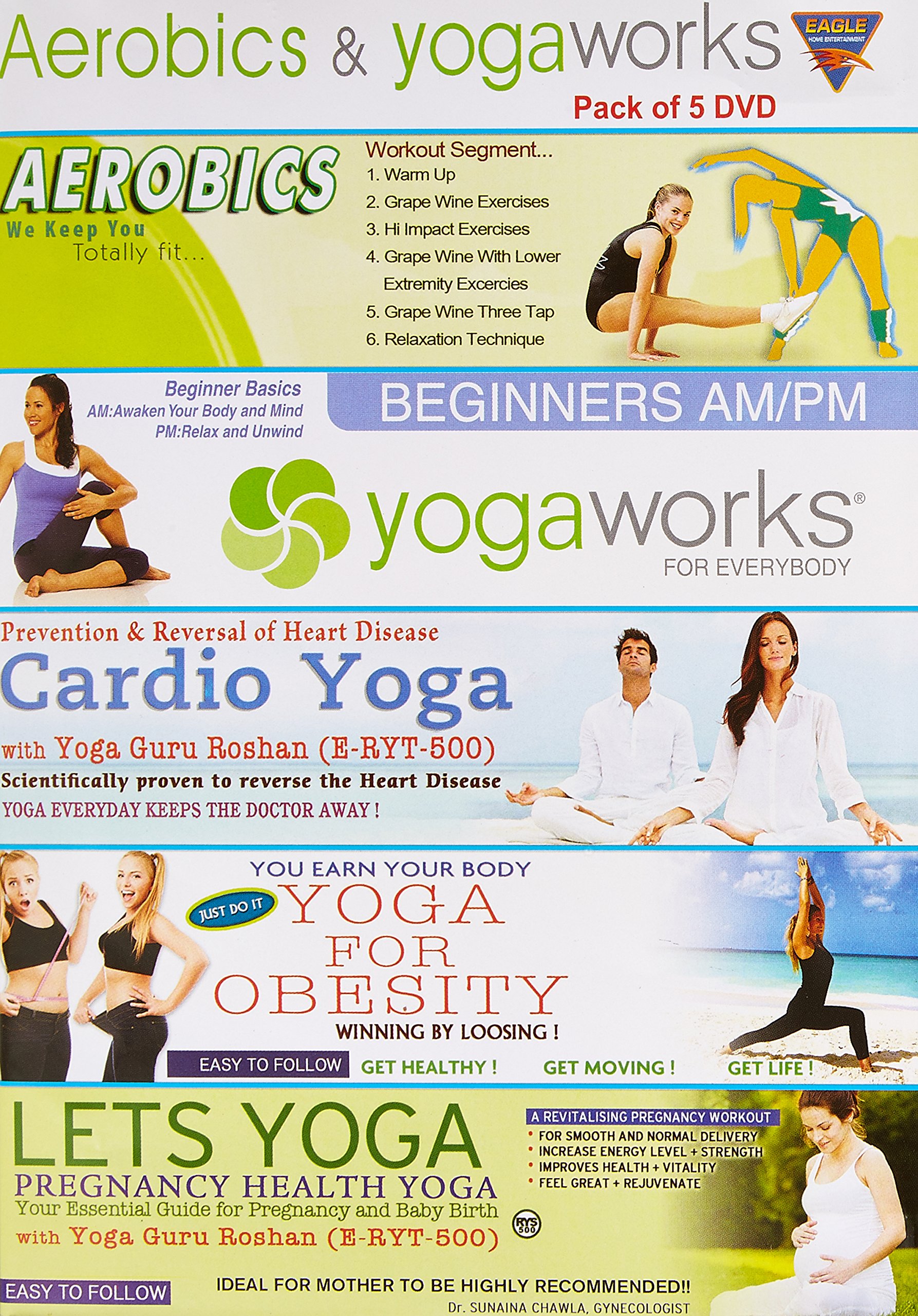 aerobics-yoga-works-pack-of-5-dvds-aerobics-beginners-am-pm-cardio-yoga-yoga-for-obesity-lets-yoga-pregnancy-health-yoga